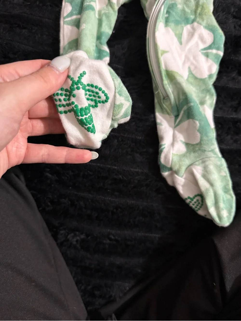 Green and White Shamrock Kids One-Piece Footed Pajama